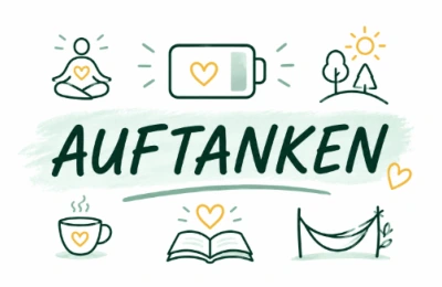 Auftanken: Herz-Akku, Tasse und Hängematte